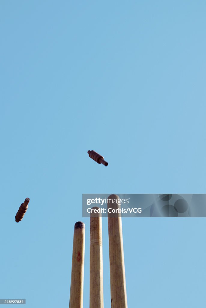 Bails flying from cricket stumps
