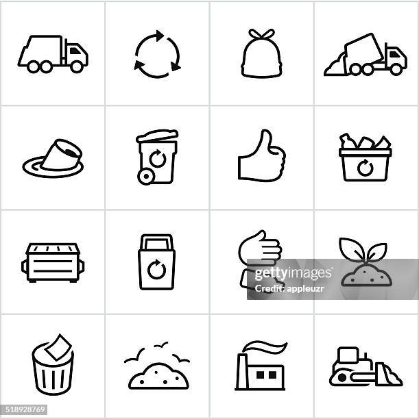 illustrations, cliparts, dessins animés et icônes de noir ordures icônes de gestion-ligne. - poubelle picto