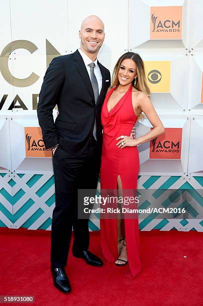 Former NFL player Mike Caussin and recording artist/actress Jana Kramer attend the 51st Academy of Country Music Awards at MGM Grand Garden Arena on...