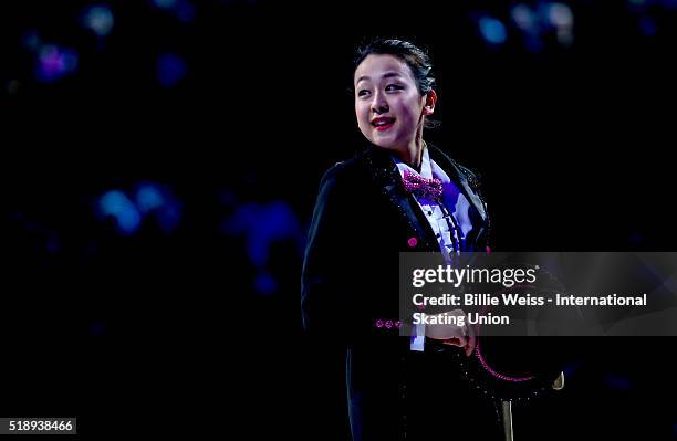 Mao Asada of Japan performs during the exhibition of champions during Day 7 of the ISU World Figure Skating Championships 2016 at TD Garden on April...