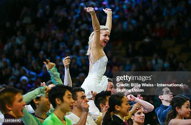 Aliona Savchenko of Germany performs with fellow skaters during the exhibition of champions during Day 7 of the ISU World Figure Skating...