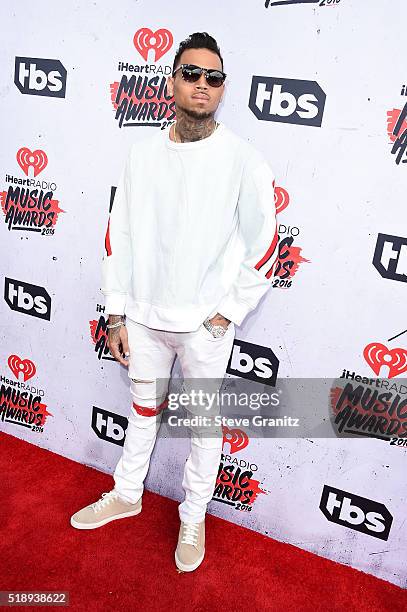 Recording artist Chris Brown attends the iHeartRadio Music Awards at The Forum on April 3, 2016 in Inglewood, California.