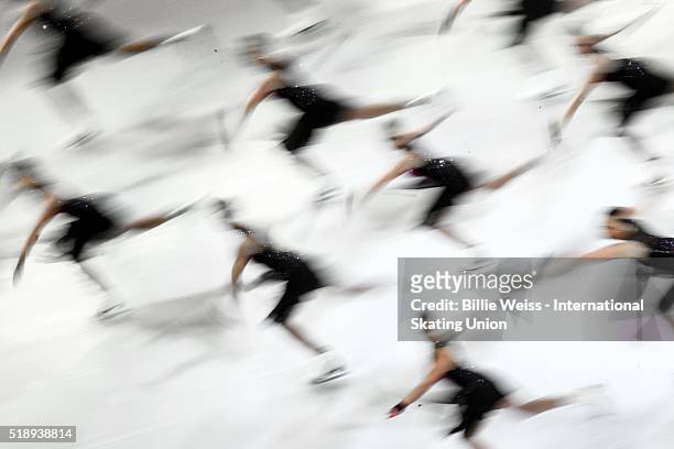 The Haydenettes synchronized team perform during the exhibition of champions during Day 7 of the ISU World Figure Skating Championships 2016 at TD...