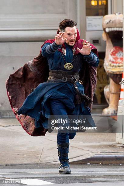 Actor Benedict Cumberbatch is seen filming "Doctor Strange" on April 3, 2016 in New York City.