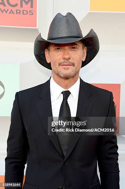 Recording artist Tim McGraw attends the 51st Academy of Country Music Awards at MGM Grand Garden Arena on April 3, 2016 in Las Vegas, Nevada.