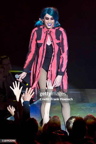 Singer Adore Delano performs live during the RuPaul's Drag Race at the Admiralspalast on April 3, 2016 in Berlin, Germany.