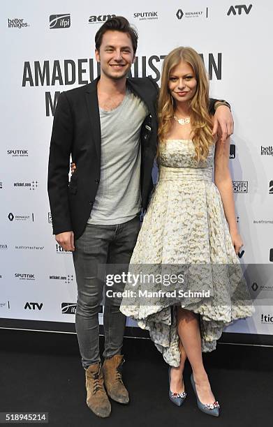 Kaspar Leuhusen and Zoe Straub attend the Amadeus Austrian Music Award - Red Carpet at Volkstheater on April 3, 2016 in Vienna, Austria.