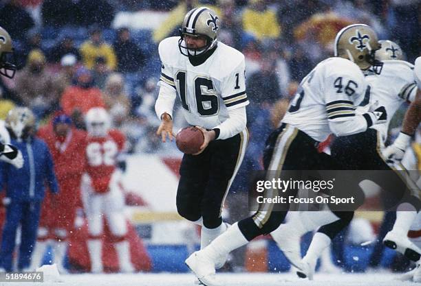 Quarterback Ken Stabler of the New Orleans Saints prepares to pass the ball during a game circa 1990's.