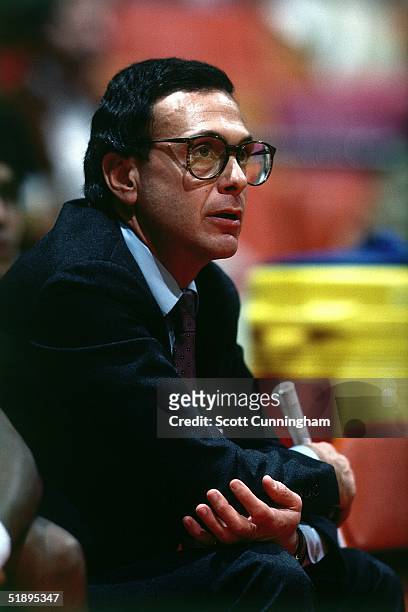 Head coach Larry Brown of the New Jersey Nets watches from bench against the Atlanta Hawks during an NBA game at the Omni in Atlanta, GA 1982. NOTE...