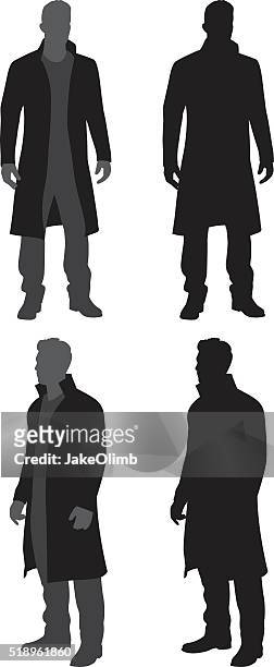 man in trench coat silhouettes - trench coat stock illustrations