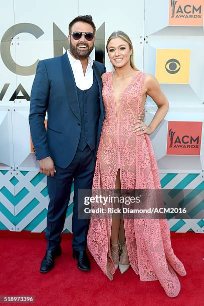 Recording artist Randy Houser and Tatiana Starzynski attend the 51st Academy of Country Music Awards at MGM Grand Garden Arena on April 3, 2016 in...