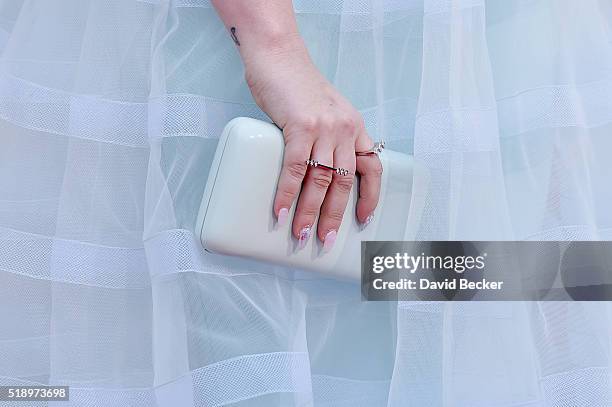 Singer-songwriter RaeLynn, purse detail, attends the 51st Academy of Country Music Awards at MGM Grand Garden Arena on April 3, 2016 in Las Vegas,...