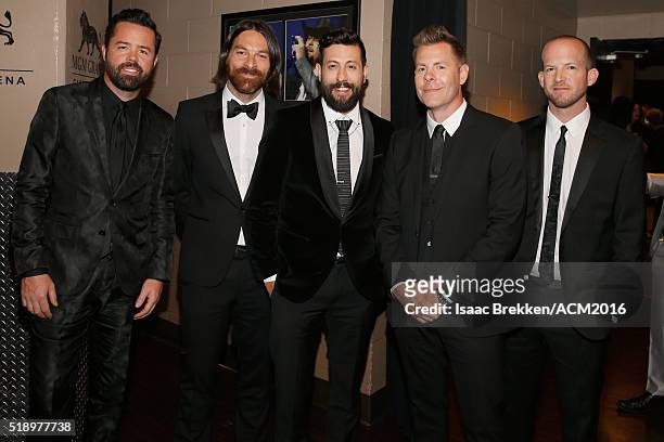 Recording artists Brad Tursi, Geoff Sprung, Matthew Ramsey, Trevor Rosen and Whit Sellers of Old Dominion attend the 51st Academy of Country Music...