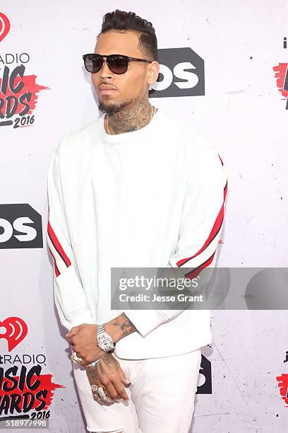 Singer Chris Brown attends the iHeartRadio Music Awards at The Forum on April 3, 2016 in Inglewood, California.