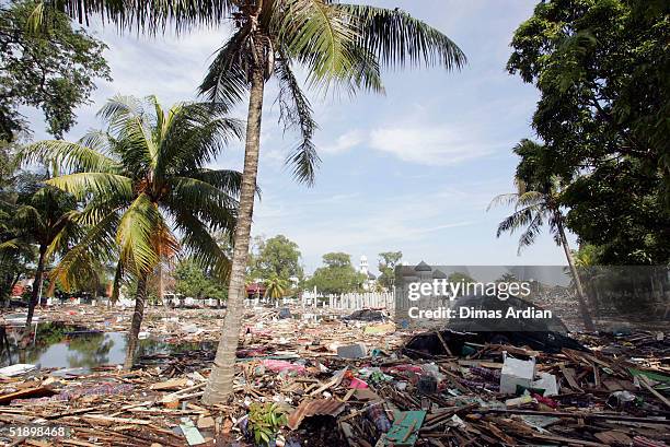 Scene of devastation is seen in the tsunami hit Indonesian City of Banda Aceh -150 miles from southern Asia's massive earthquake's epicenter - on...