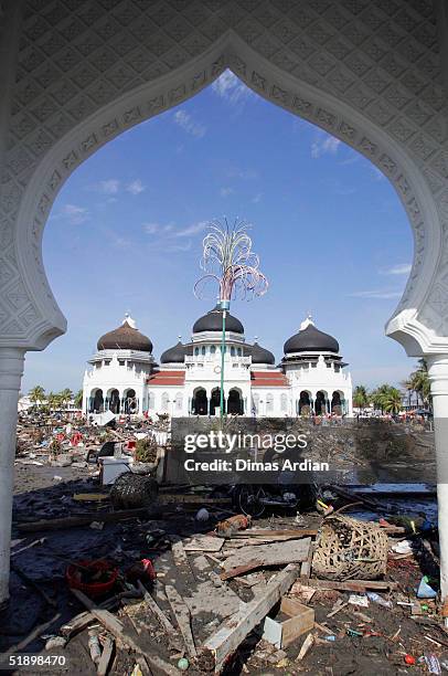 Scene of devastation is seen in the tsunami hit Indonesian City of Banda Aceh -150 miles from southern Asia's massive earthquake's epicenter - on...
