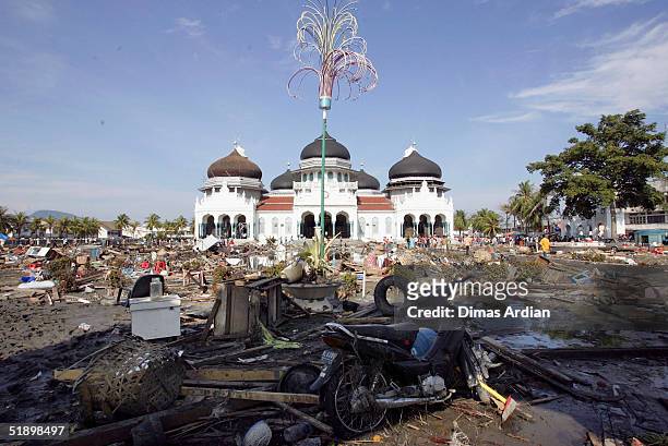 Scene of devastation is seen in the tsunami hit Indonesian City of Banda Aceh -150 miles from southern Asia's massive earthquake's epicenter - on...