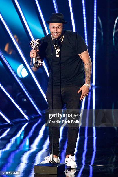 Singer Nicky Jam onstage during the iHeartRadio Music Awards at The Forum on April 3, 2016 in Inglewood, California.