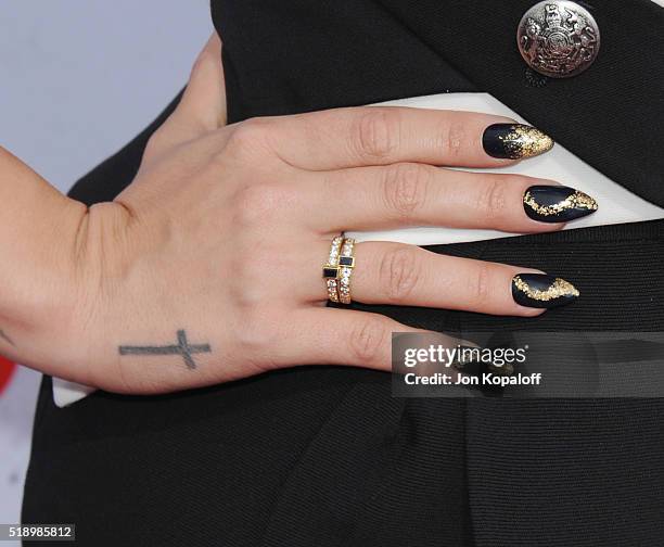 Singer Demi Lovato arrives at iHeartRadio Music Awards on April 3, 2016 in Inglewood, California.