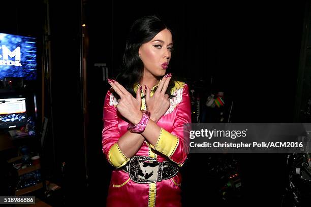 Singer Katy Perry attends the 51st Academy of Country Music Awards at MGM Grand Garden Arena on April 3, 2016 in Las Vegas, Nevada.