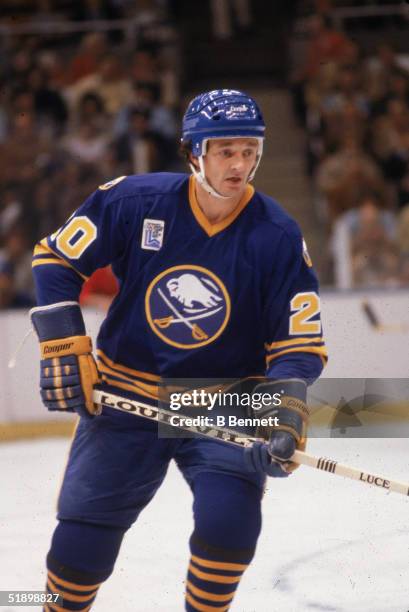 Canadian hockey player Don Luce of the Buffalo Sabres skates on the ice during a game against the New York Islanders at Nassau Coliseum, Uniondale,...