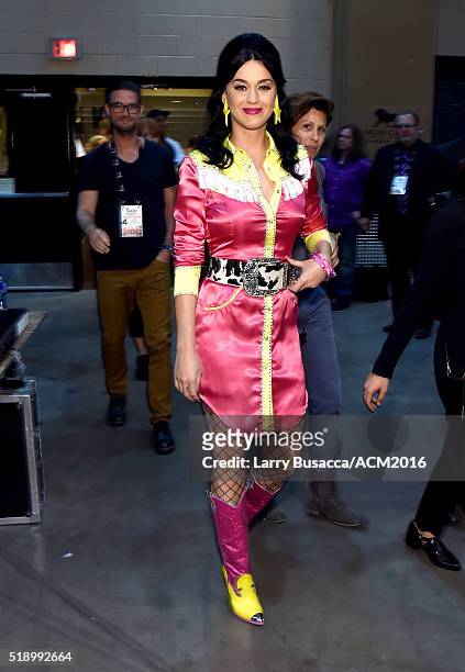 Recording artist Katy Perry backstage at the 51st Academy of Country Music Awards at MGM Grand Garden Arena on April 3, 2016 in Las Vegas, Nevada.