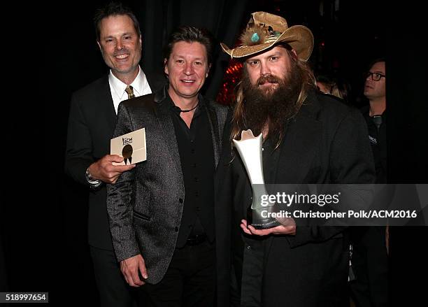 Songwriters Barry Bales,Ronnie Bowman and singer Chris Stapleton attend the 51st Academy of Country Music Awards at MGM Grand Garden Arena on April...