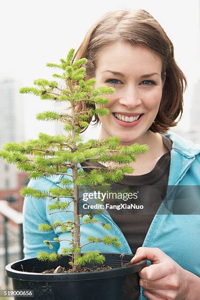 woman holding seedling - the one tree initiative celebration stock pictures, royalty-free photos & images