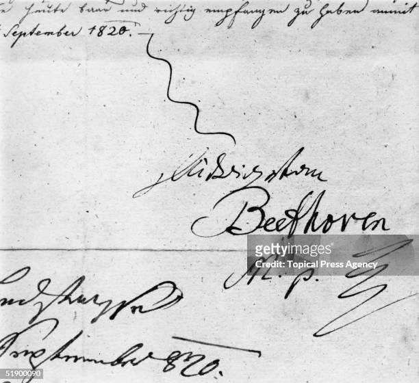 The signature of German composer Ludwig Van Beethoven on a letter dated September 1820.