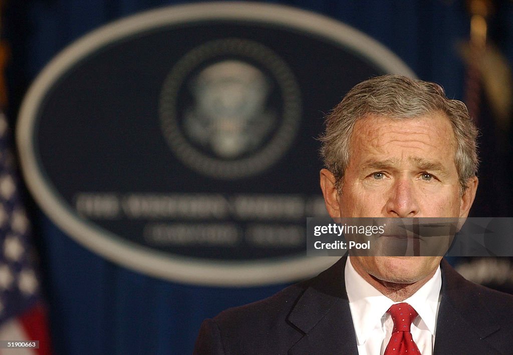 U.S. President George W. Bush Speaks To Media At Ranch