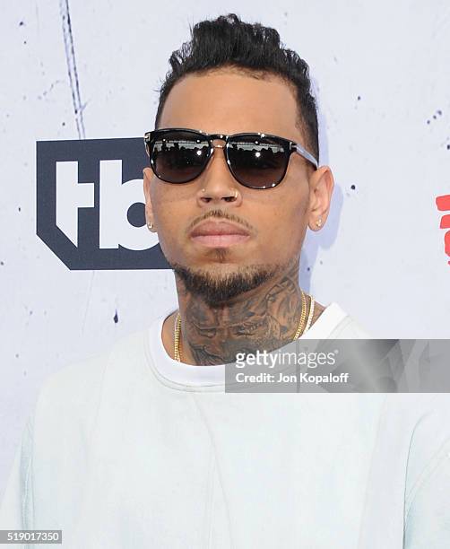 Singer Chris Brown arrives at iHeartRadio Music Awards on April 3, 2016 in Inglewood, California.