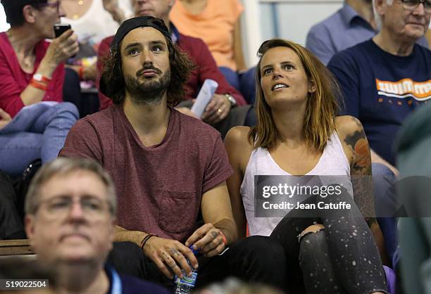 Laure Manaudou and her boyfriend Jeremy Frerot, singer of 'Frero Delavega' attend day 6 of the French National Swimming Championships at Piscine...