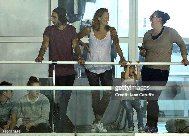 Laure Manaudou, her boyfriend Jeremy Frerot, singer of 'Frero Delavega', and her daughter Manon Bousquet attend day 6 of the French National Swimming...