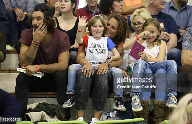 Laure Manaudou between her boyfriend Jeremy Frerot , her mother Olga Manaudou and her daughter Manon Bousquet attends day 6 of the French National...