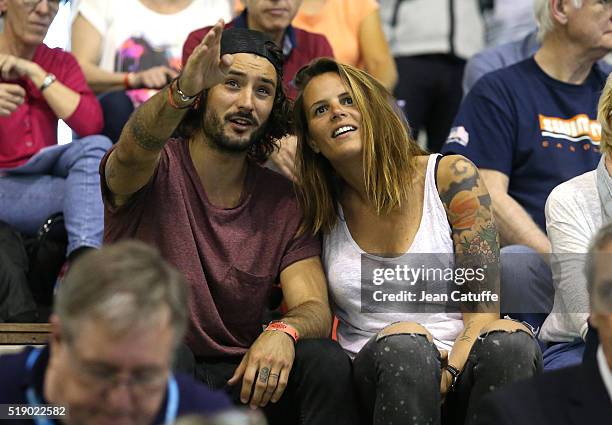 Laure Manaudou and her boyfriend Jeremy Frerot, singer of 'Frero Delavega' attend day 6 of the French National Swimming Championships at Piscine...