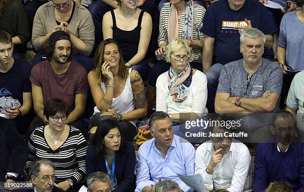 Laure Manaudou between her boyfriend Jeremy Frerot and her parents Olga Manaudou and Jean-Luc Manaudou attends day 6 of the French National Swimming...