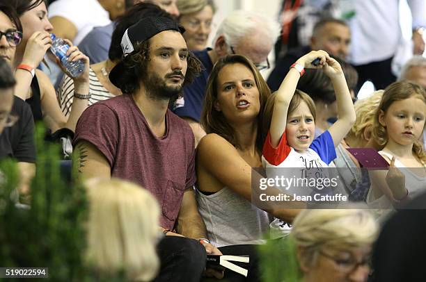 Laure Manaudou and her boyfriend Jeremy Frerot, singer of 'Frero Delavega' attend day 6 of the French National Swimming Championships at Piscine...