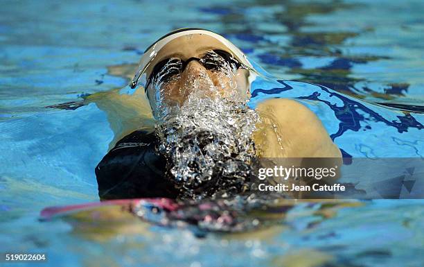 Lara Grangeon of France competes in the 200m backstroke on day 6 of the French National Swimming Championships at Piscine Olympique d'Antigone on...