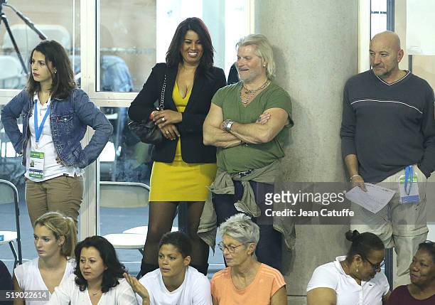 Philippe Lucas and his new girlfriend attend day 6 of the French National Swimming Championships at Piscine Olympique d'Antigone on April 3, 2016 in...