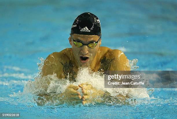 Giacomo Perez Dortona of France competes on day 6 of the French National Swimming Championships at Piscine Olympique d'Antigone on April 3, 2016 in...