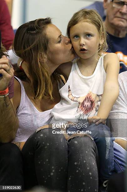 Laure Manaudou and her daughter Manon Bousquet attend day 6 of the French National Swimming Championships at Piscine Olympique d'Antigone on April 3,...