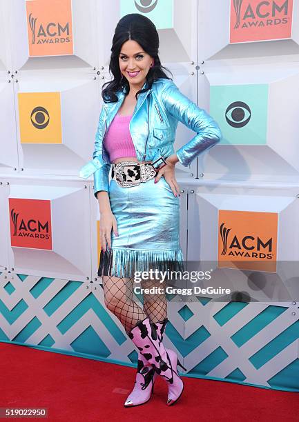 Singer Katy Perry arrives at the 51st Academy Of Country Music Awards at MGM Grand Garden Arena on April 3, 2016 in Las Vegas, Nevada.