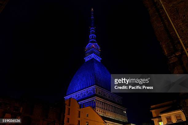 The "Mole Antonelliana", symbol of Turin, blue illuminated. In the World Autism Awareness Day sponsored by the UN, in many cities the main monuments...