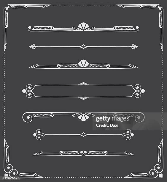 dividers, scrolls and corners - hand drawn - art deco shapes stock illustrations
