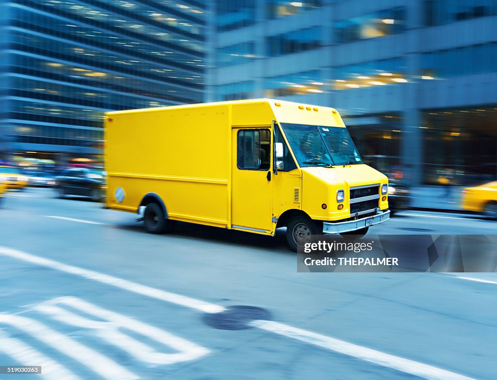 Yellow delivery truck in Manhattan