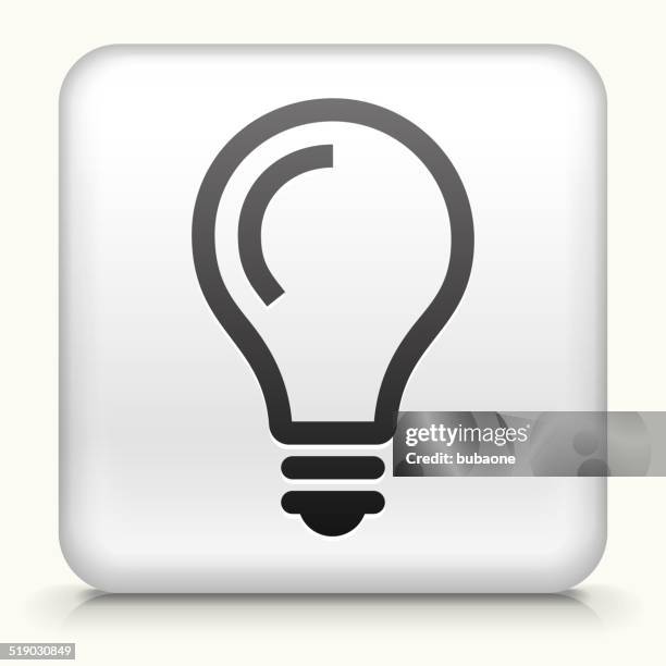 square button with lightbulb idea - electrical wire white background stock illustrations