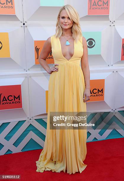 Singer Miranda Lambert arrives at the 51st Academy Of Country Music Awards at MGM Grand Garden Arena on April 3, 2016 in Las Vegas, Nevada.