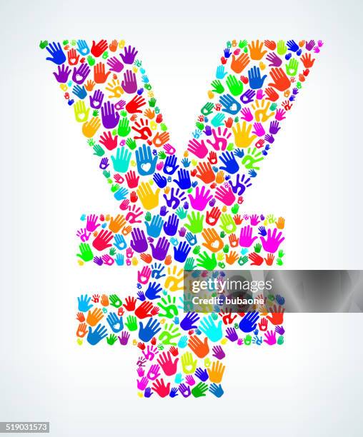 yen symbol on hands pattern white background - different bank notes stock illustrations