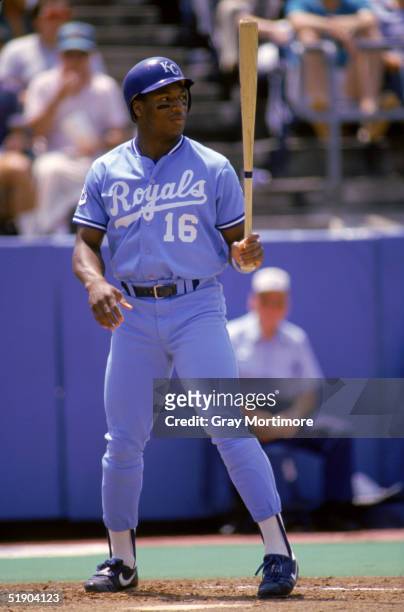 Bo Jackson of the Kansas City Royals stands at the plate as he prepares to bat during a game in July of 1987.