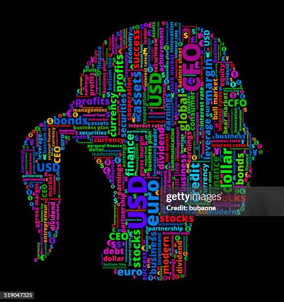 woman face on business and finance word cloud - stock certificate pattern stock illustrations
